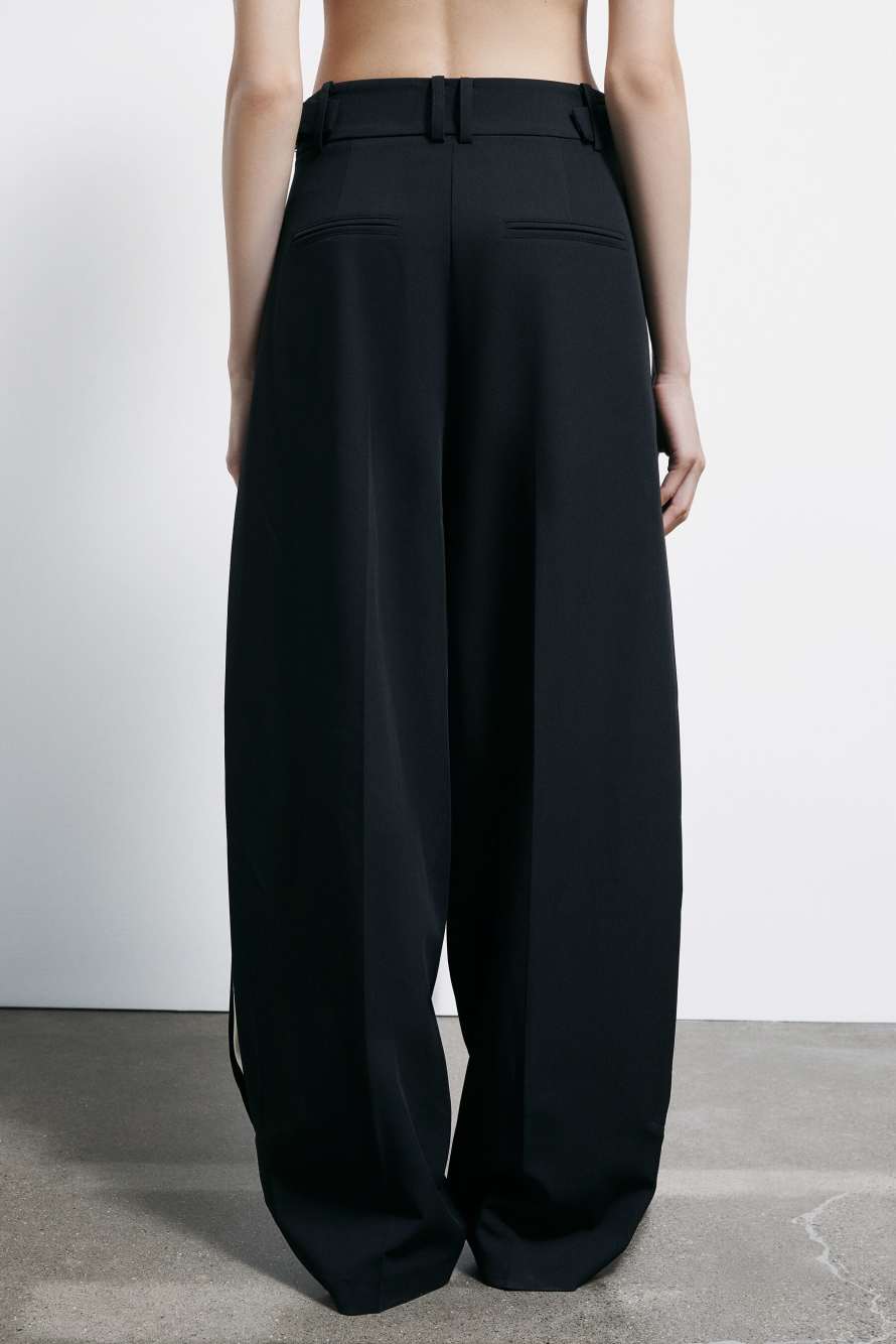 Брюки палаццо с вставками из сатина, Черный/Слоновая кость, Patrizia Pepe