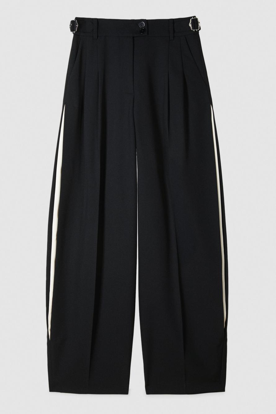 Брюки палаццо с вставками из сатина, Черный/Слоновая кость, Patrizia Pepe