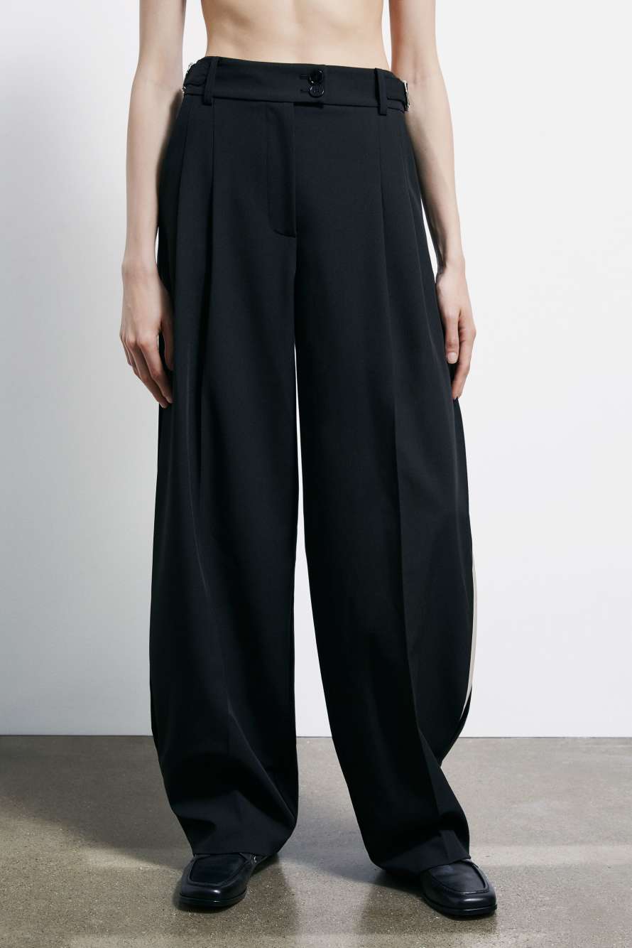 Брюки палаццо с вставками из сатина, Черный/Слоновая кость, Patrizia Pepe