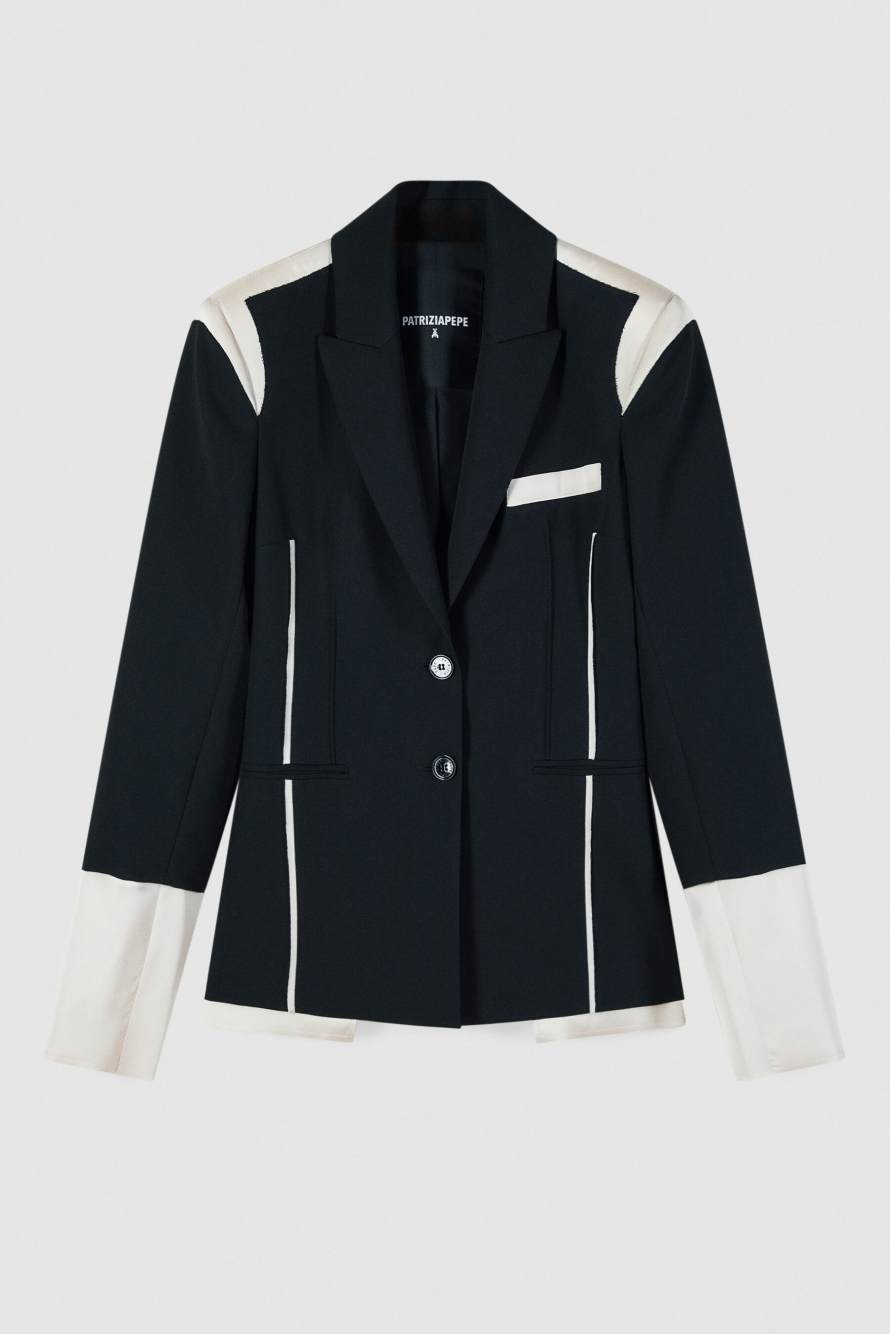 Color block slim blazer, Black/Ivory, Patrizia Pepe
