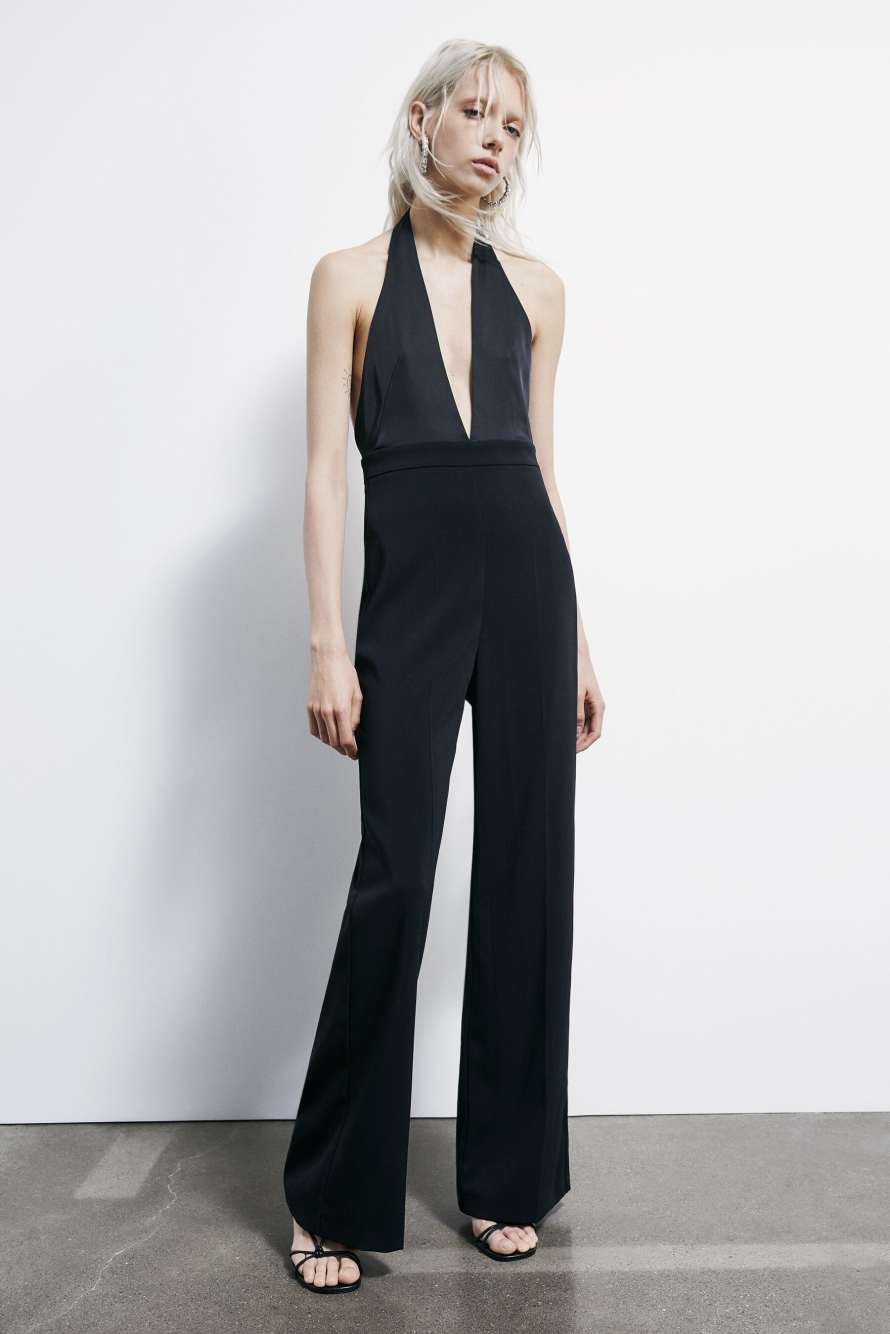 Fluid crepe jumpsuit with deep neckline, Black, Patrizia Pepe