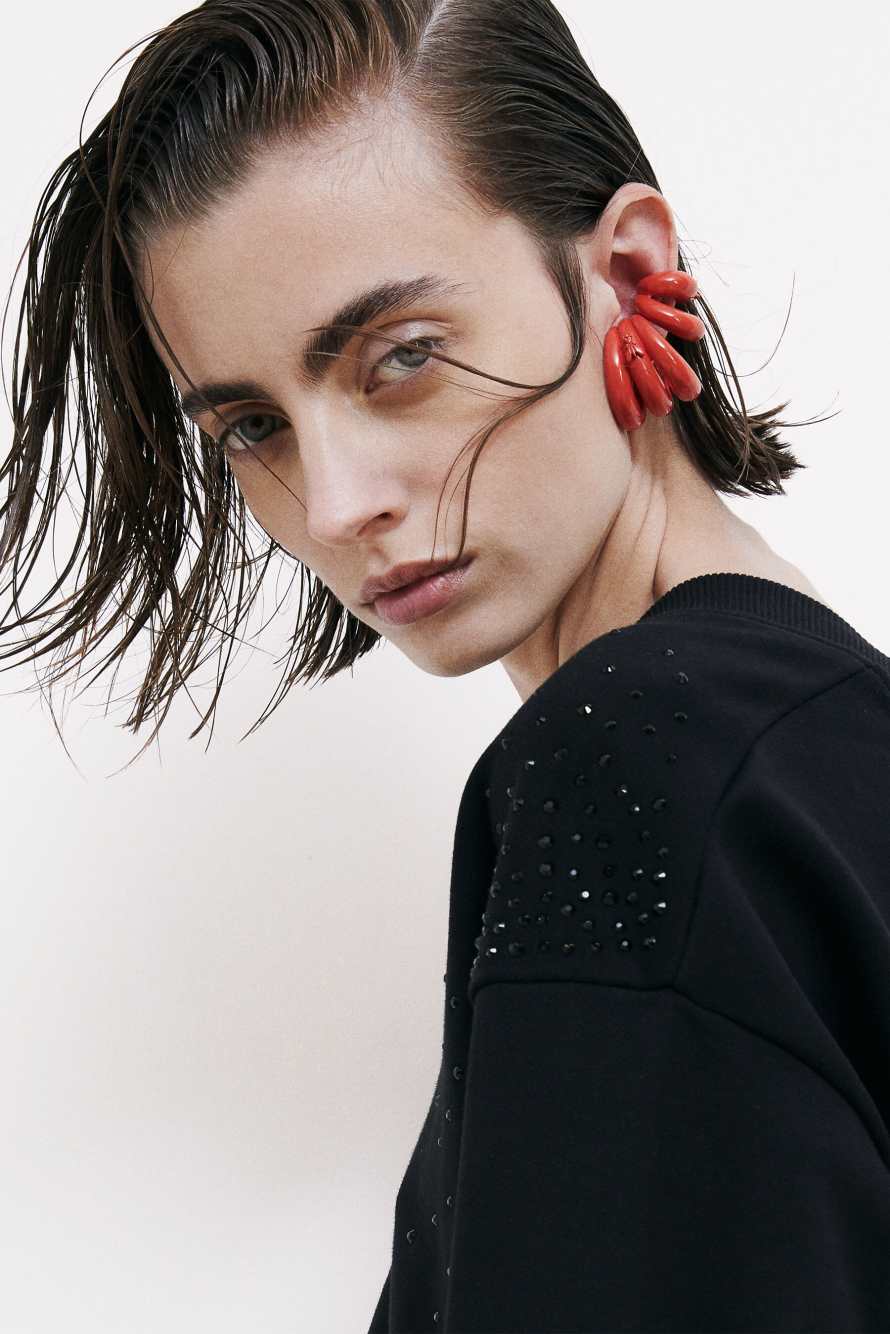 Coloured Metal Circle Earcuffs, Red, Patrizia Pepe