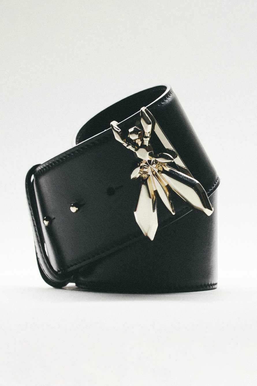 Широкий ремень из кожи, Черный/Золотой, Patrizia Pepe