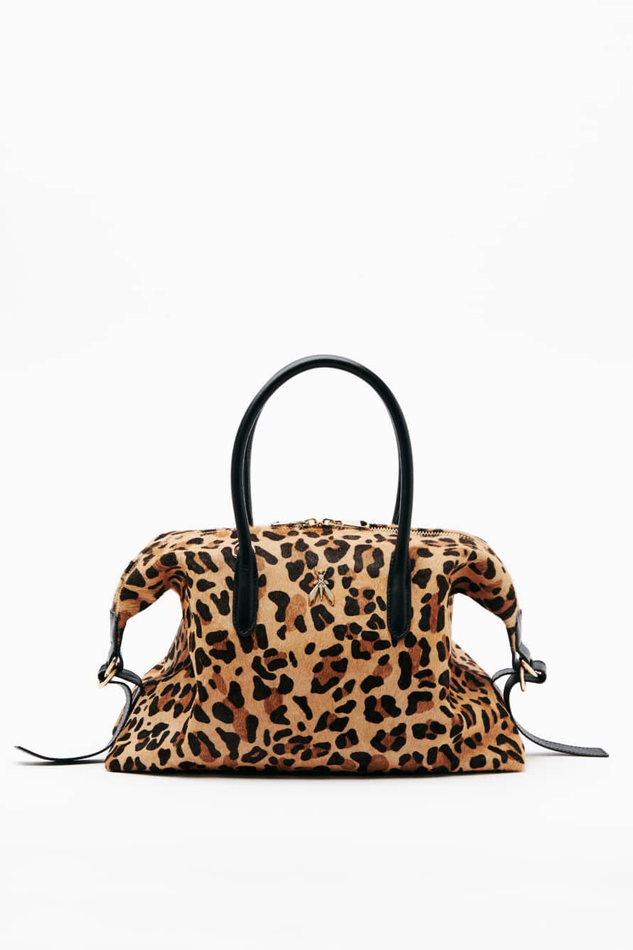 Кожаная сумка-коробочка с леопардовым принтом, Абстрактная фантазия, Patrizia Pepe