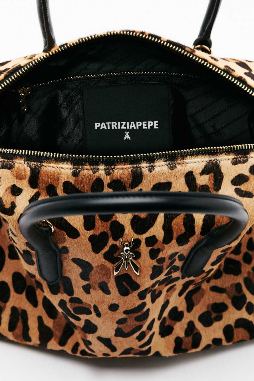 Кожаная сумка-коробочка с леопардовым принтом, Абстрактная фантазия, Patrizia Pepe