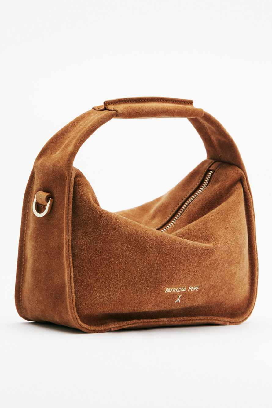Contemporary Hobo small suede shoulder bag, Brown, Patrizia Pepe