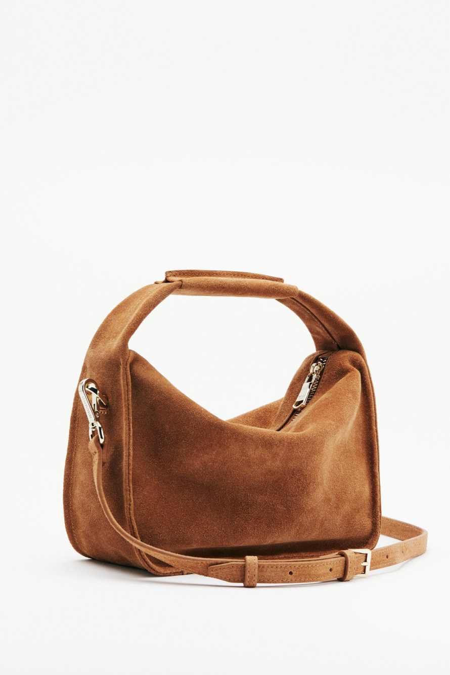 Contemporary Hobo small suede shoulder bag, Brown, Patrizia Pepe