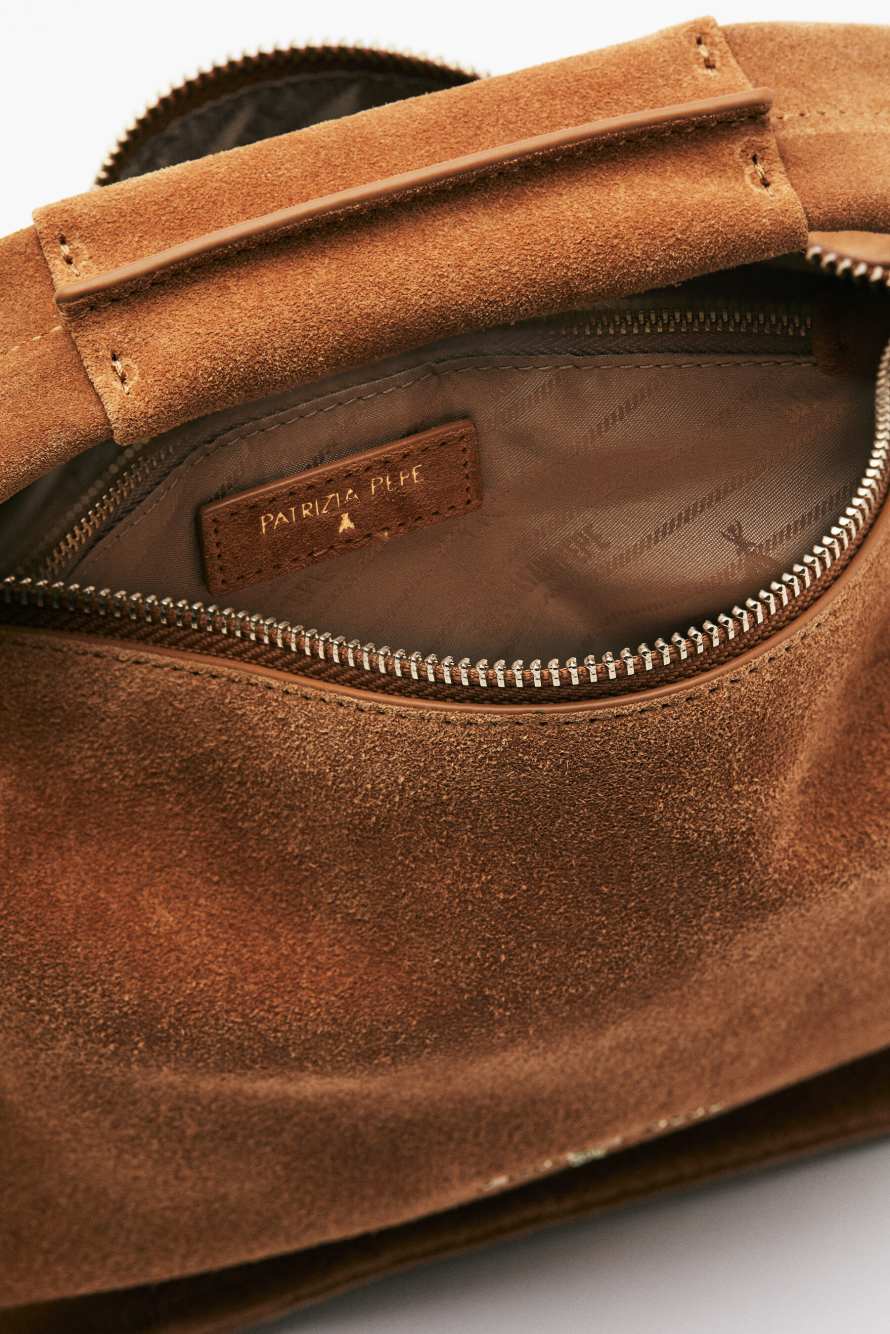 Contemporary Hobo small suede shoulder bag, Brown, Patrizia Pepe