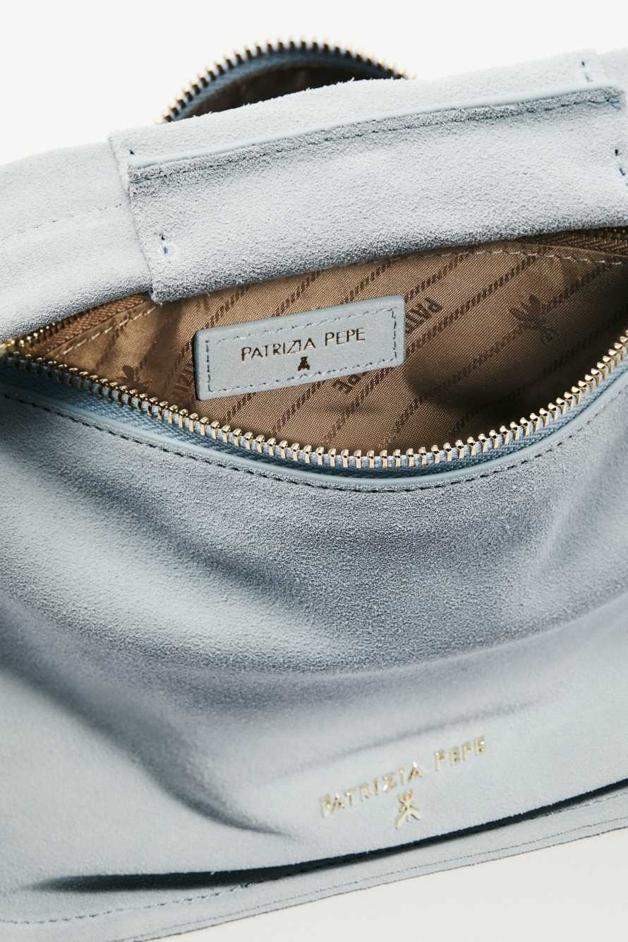 Contemporary Hobo small suede shoulder bag, Light blue, Patrizia Pepe