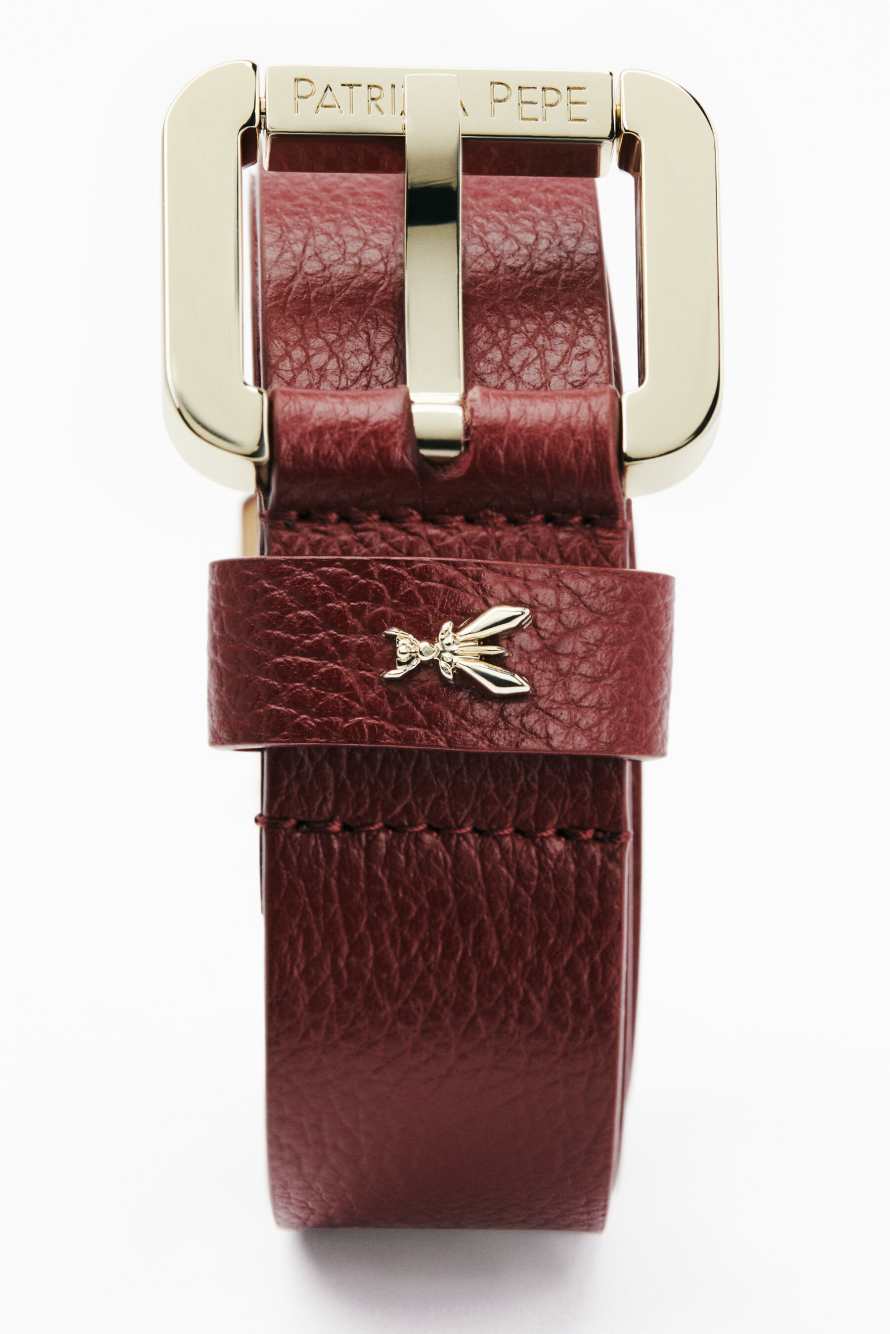 Roller buckle-adorned low-waist belt, Brown, Patrizia Pepe