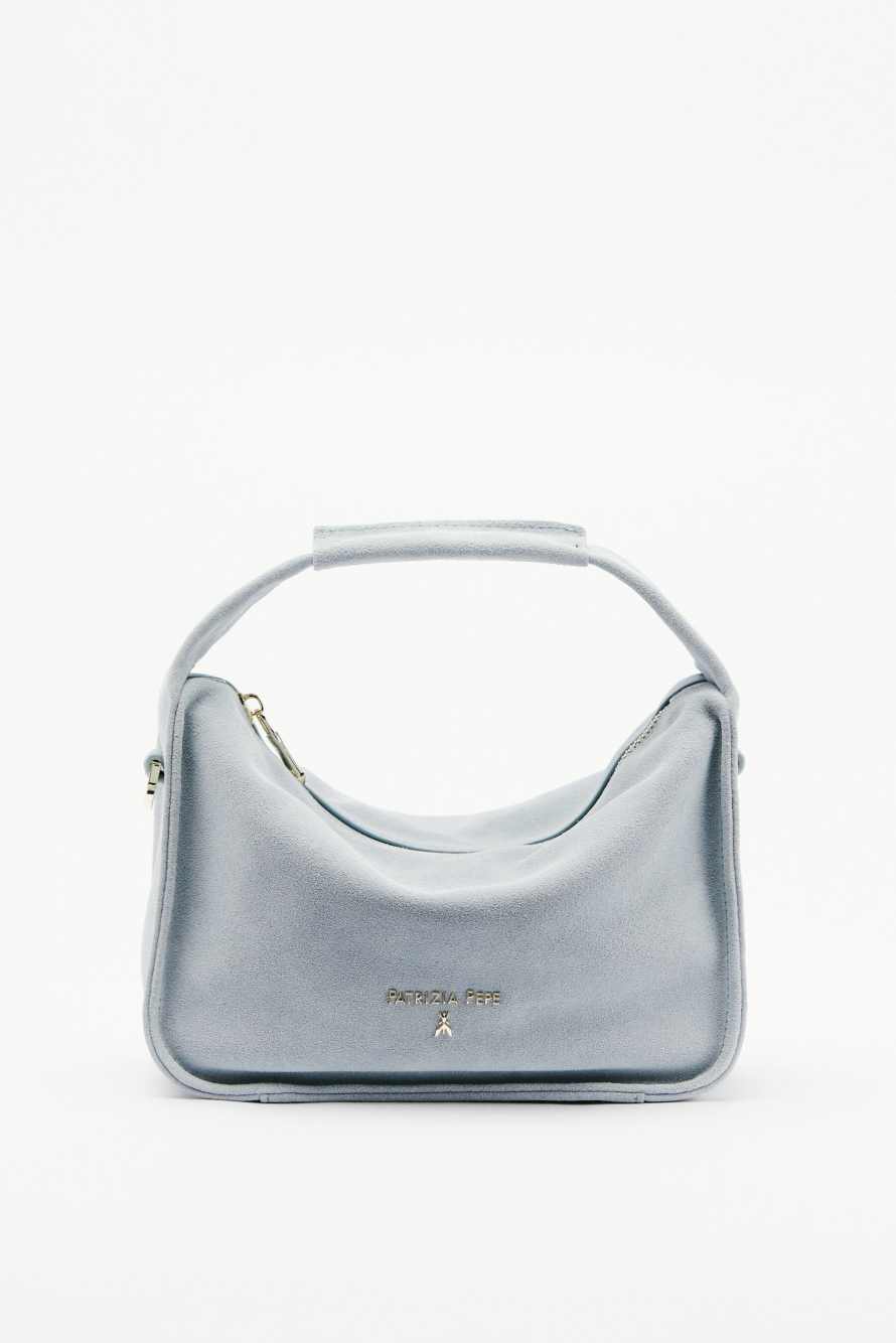 Contemporary Hobo small suede shoulder bag, Light blue, Patrizia Pepe