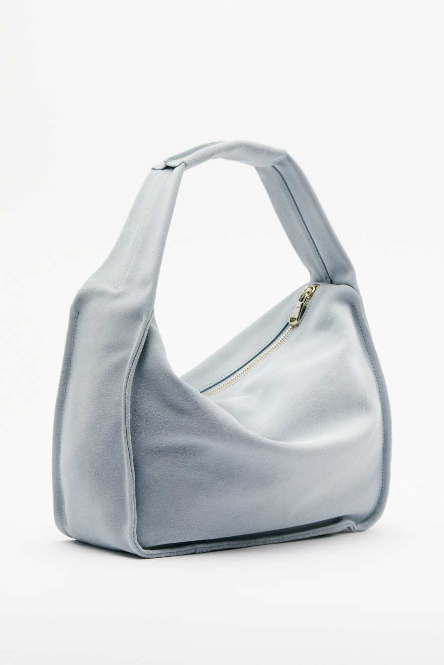 Contemporary Hobo medium suede shoulder bag, Light blue, Patrizia Pepe