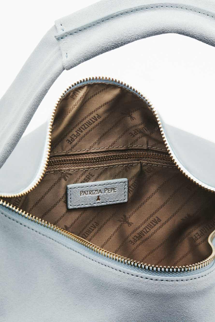 Contemporary Hobo medium suede shoulder bag, Light blue, Patrizia Pepe