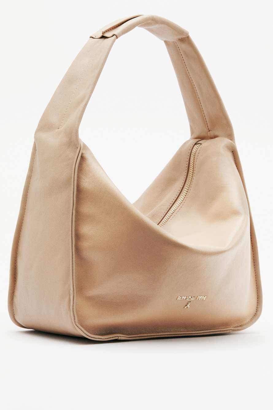 Contemporary Hobo medium leather shoulder bag, Beige, Patrizia Pepe