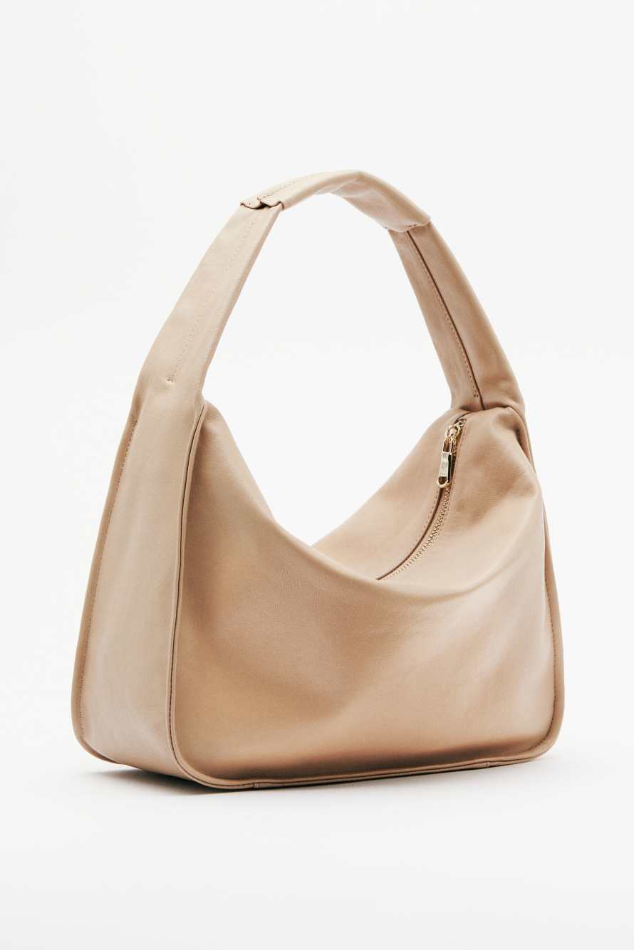 Contemporary Hobo medium leather shoulder bag, Beige, Patrizia Pepe