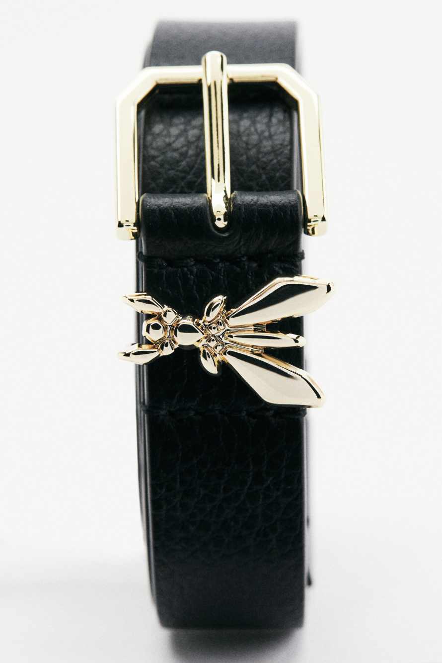 Кожаный фактурный ремень для одежды с заниженной талией, Черный/Золотой, Patrizia Pepe