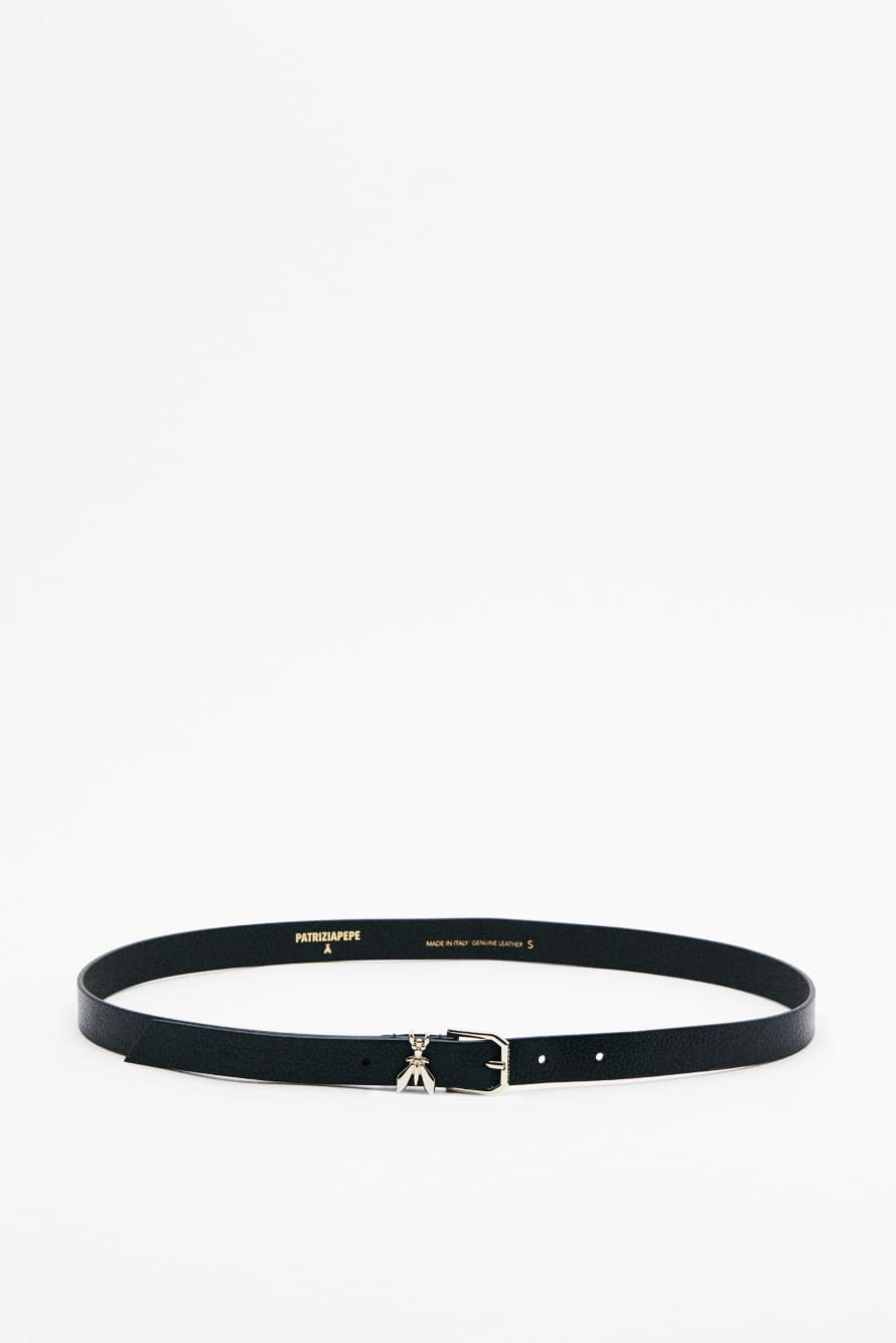 Кожаный фактурный ремень для одежды с заниженной талией, Черный/Золотой, Patrizia Pepe