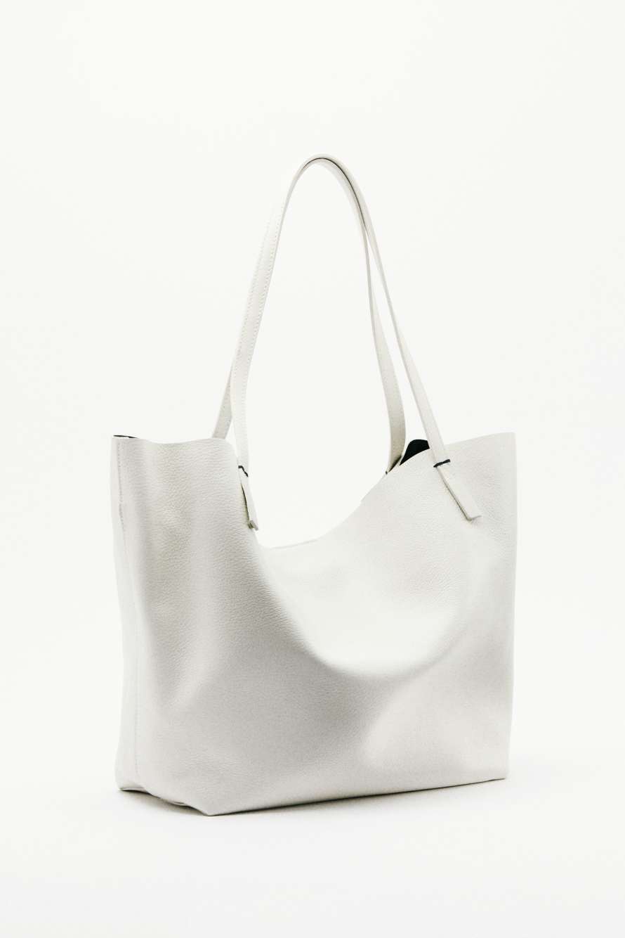 Never Complete shopping bag in hammered leather, White, Patrizia Pepe