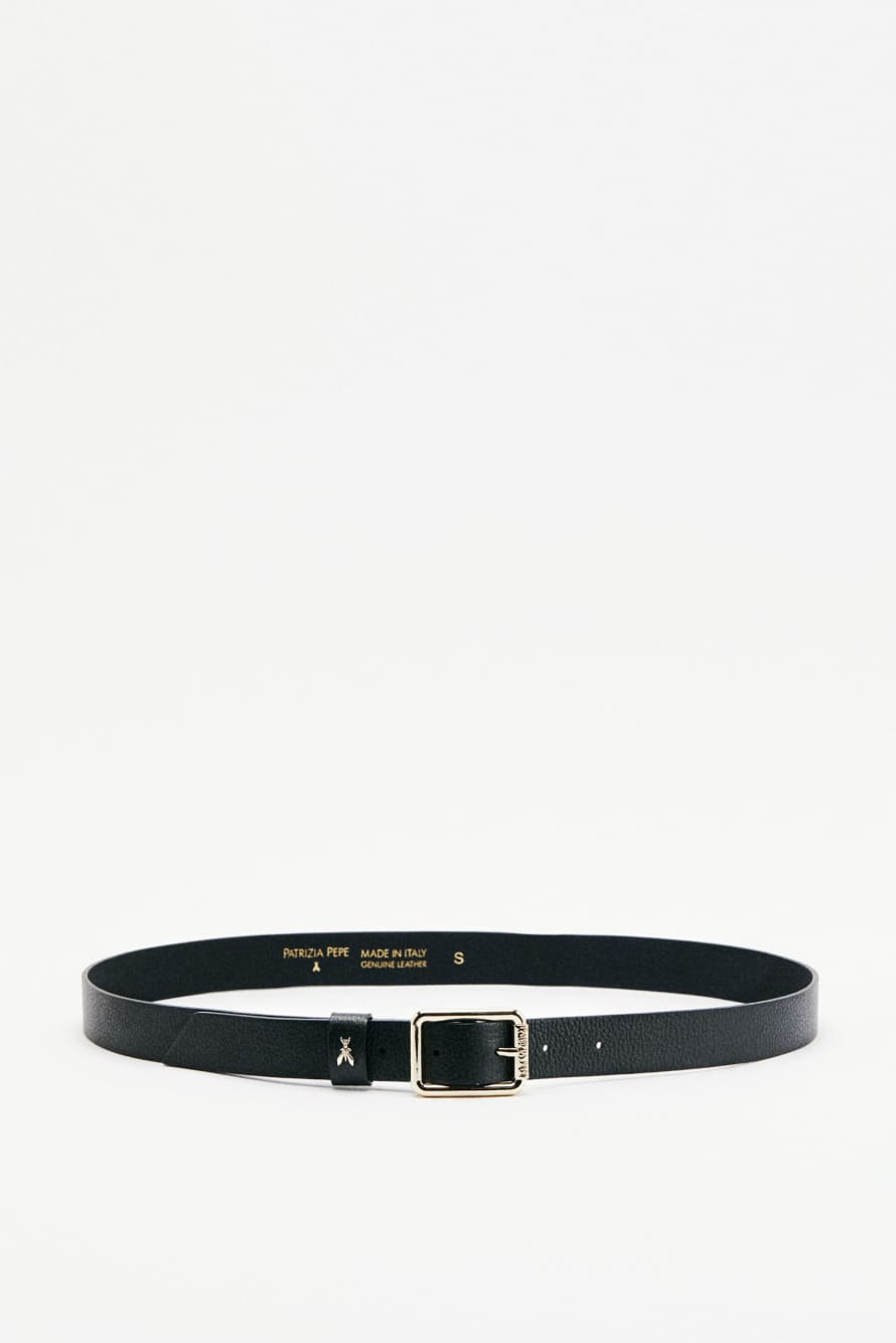 Ремень из тисненой кожи низкой посадки, Черный/Золотой, Patrizia Pepe