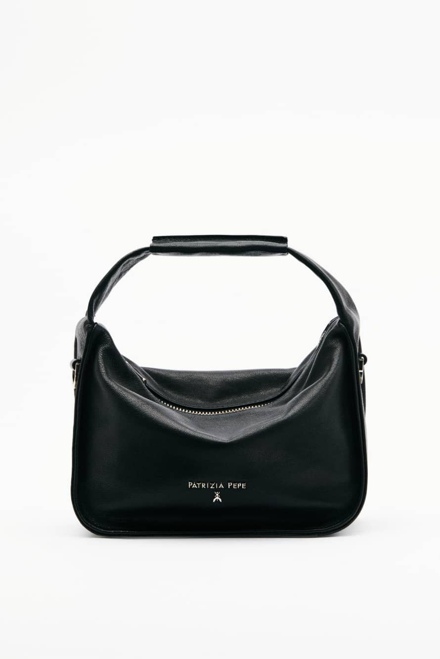Contemporary Hobo small leather shoulder bag, Black, Patrizia Pepe