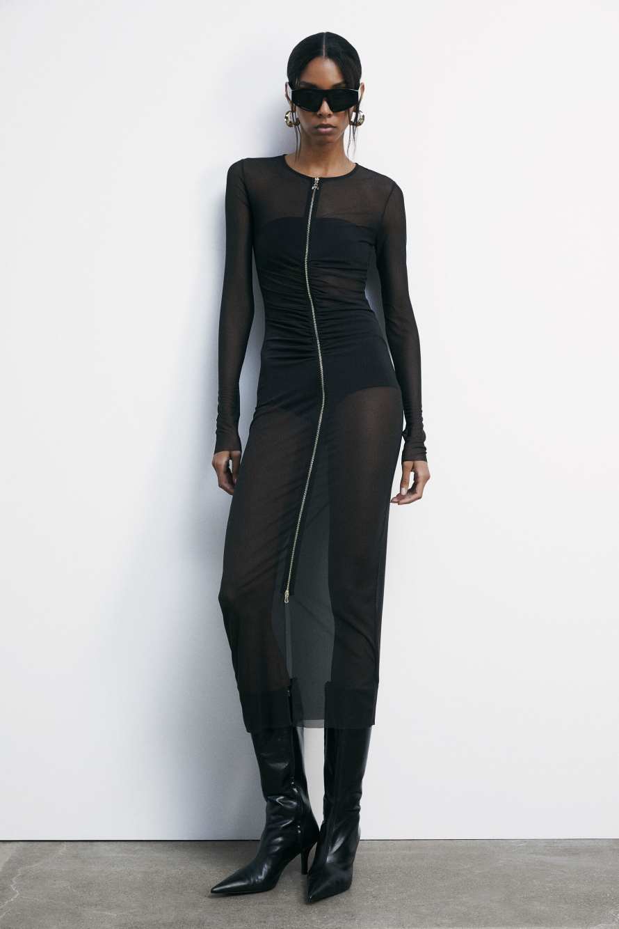 Full zip tulle midi dress, Black, Patrizia Pepe