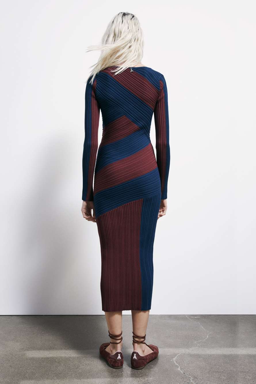 Knit midi dress with sculptural lines, Blue/Brown, Patrizia Pepe
