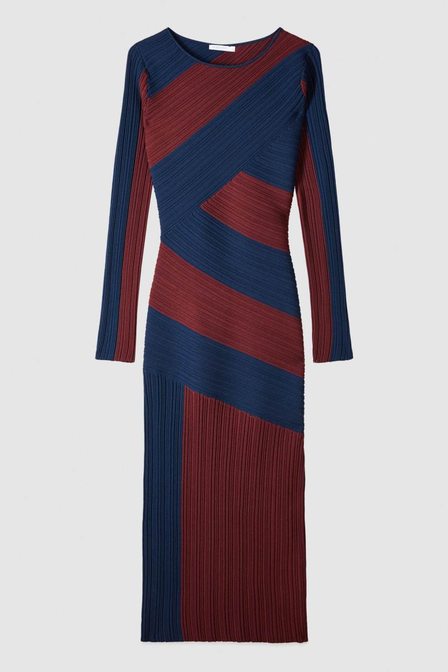 Knit midi dress with sculptural lines, Blue/Brown, Patrizia Pepe