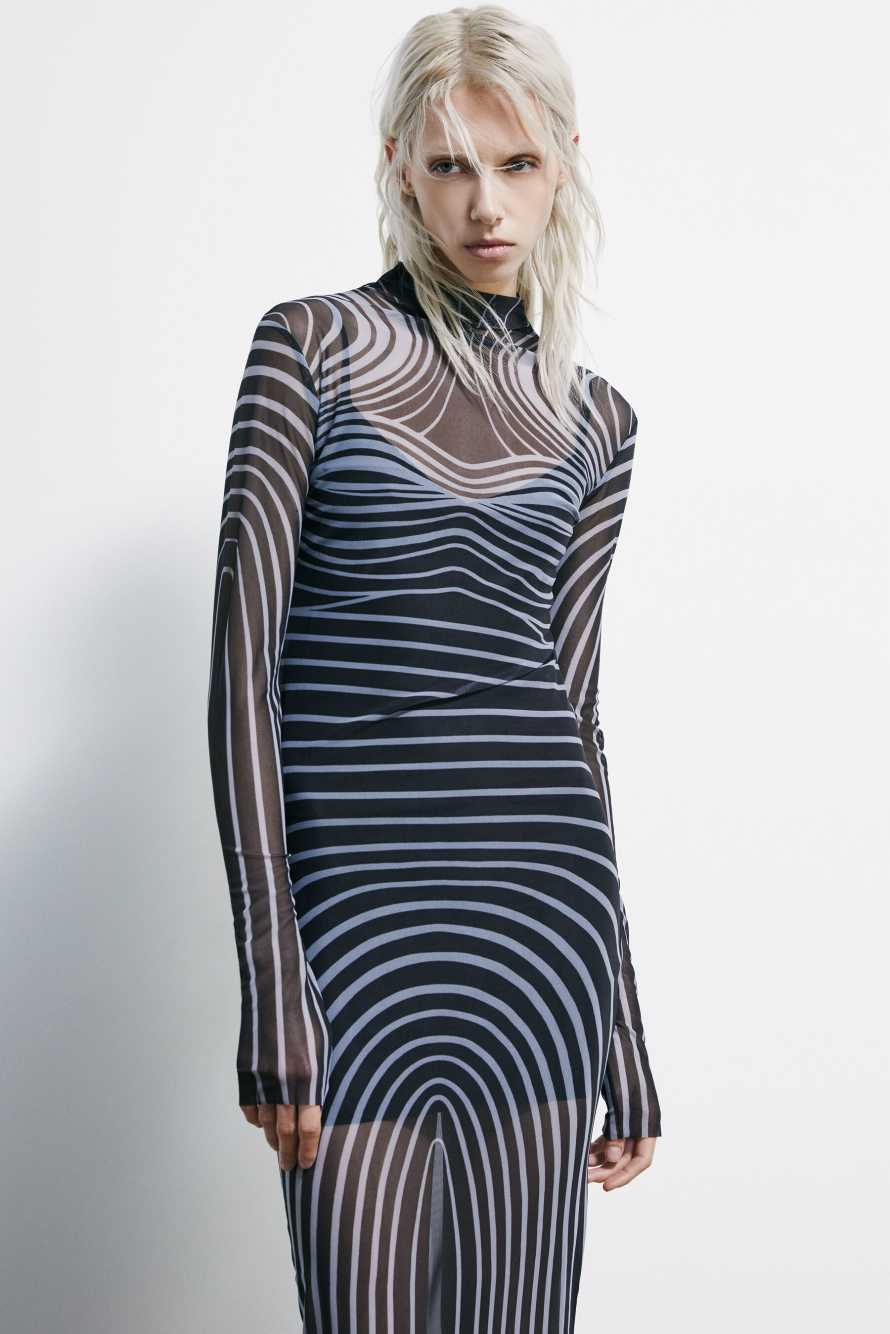 Abstract print tulle midi dress, Black, Patrizia Pepe