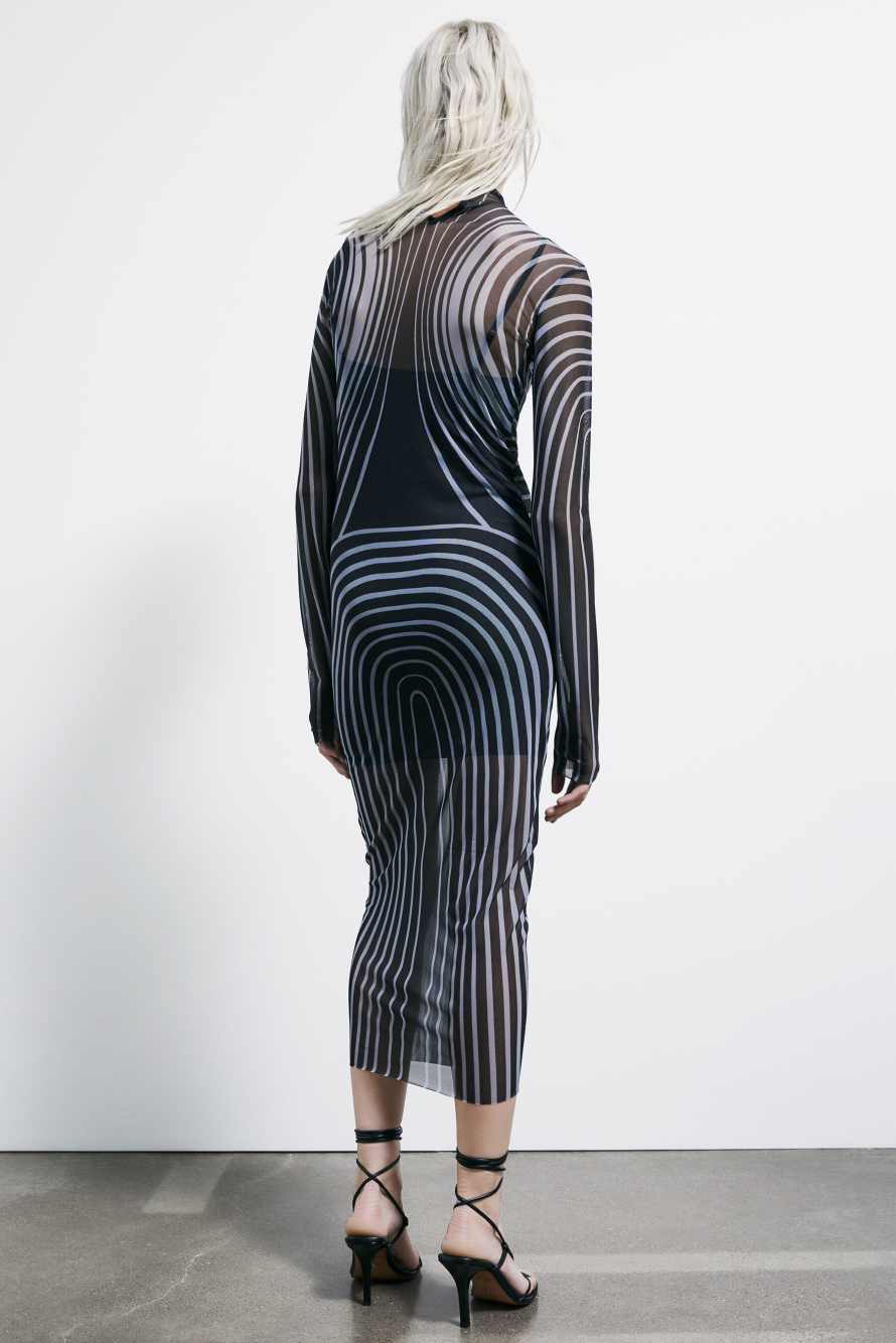 Abstract print tulle midi dress, Black, Patrizia Pepe