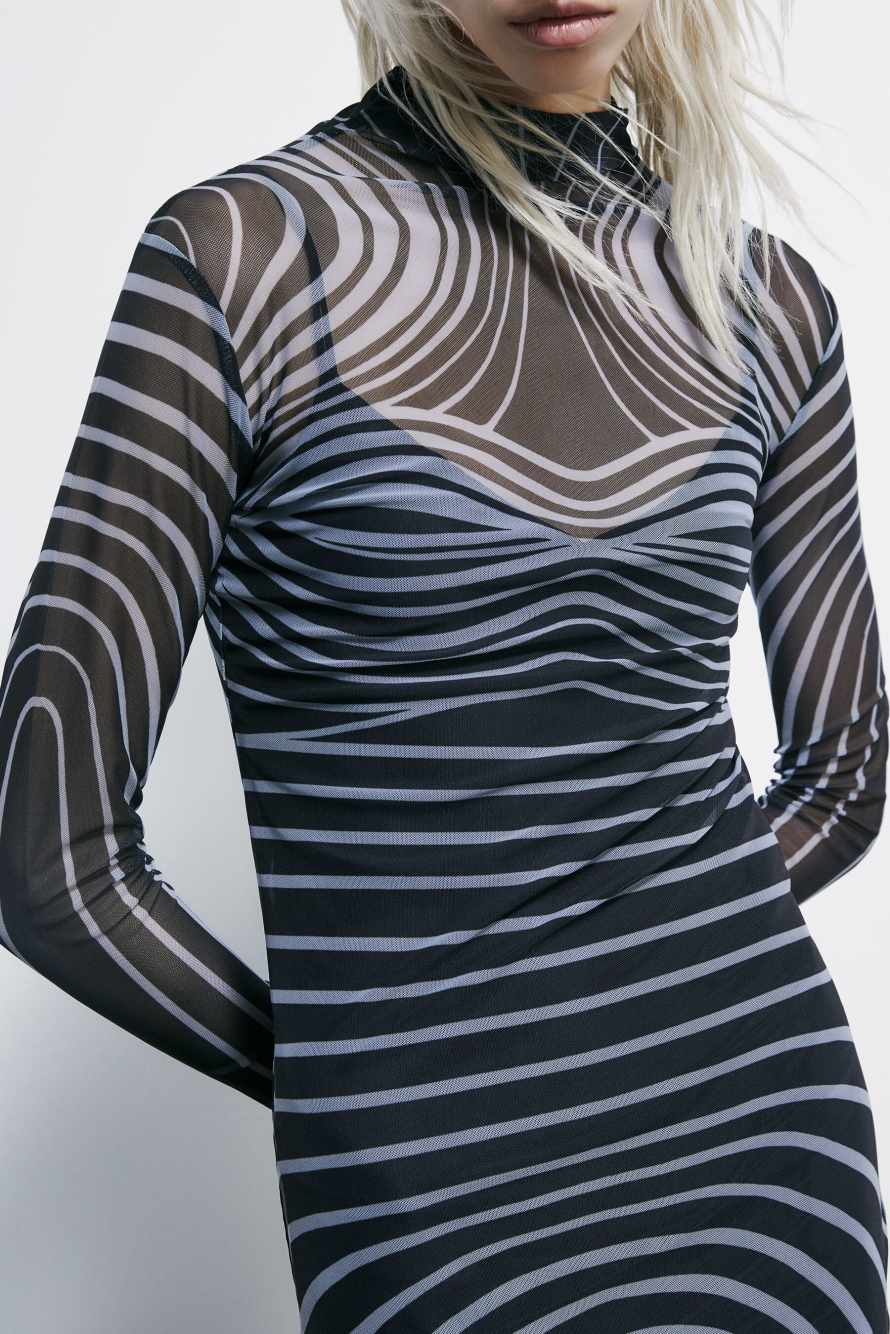 Abstract print tulle midi dress, Black, Patrizia Pepe