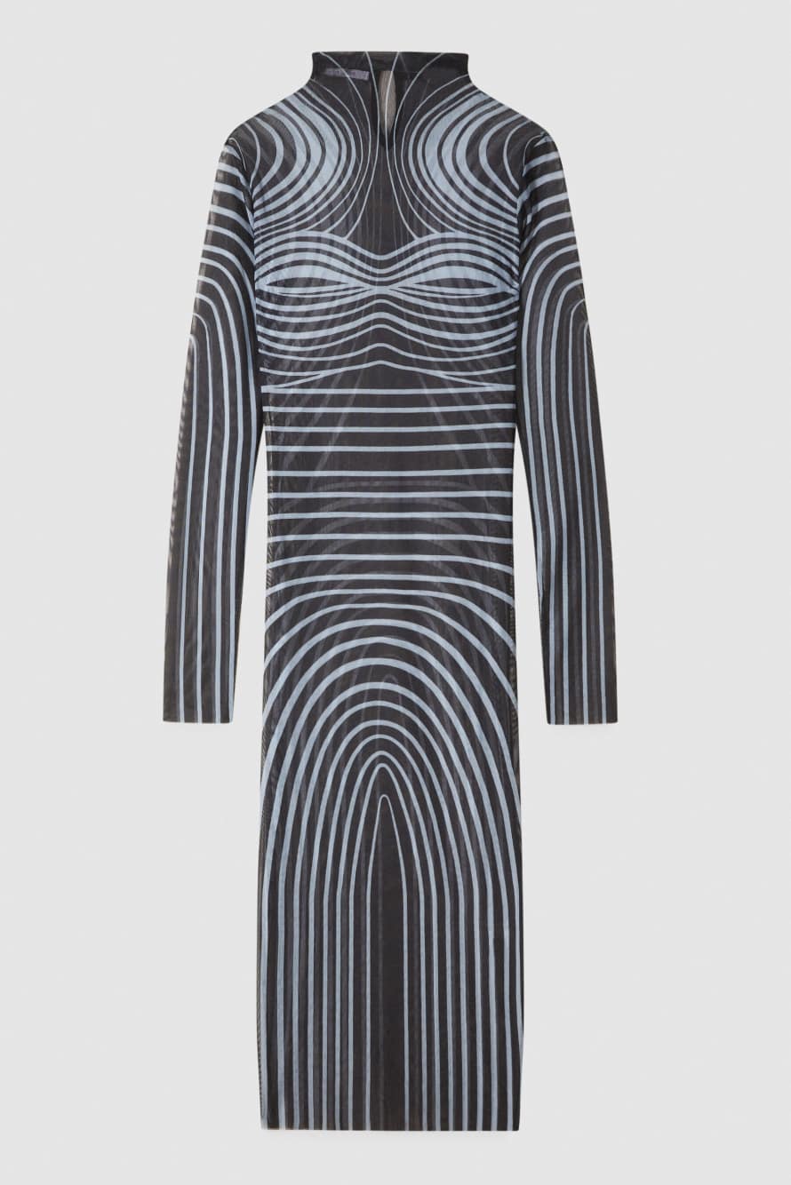 Abstract print tulle midi dress, Black, Patrizia Pepe