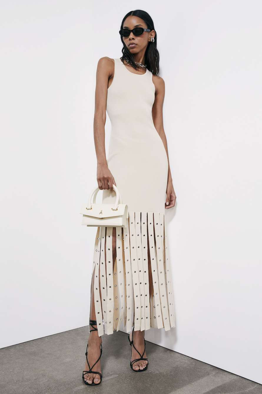Knit dress with fringes, White, Patrizia Pepe