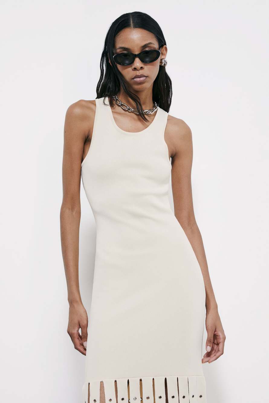 Knit dress with fringes, White, Patrizia Pepe