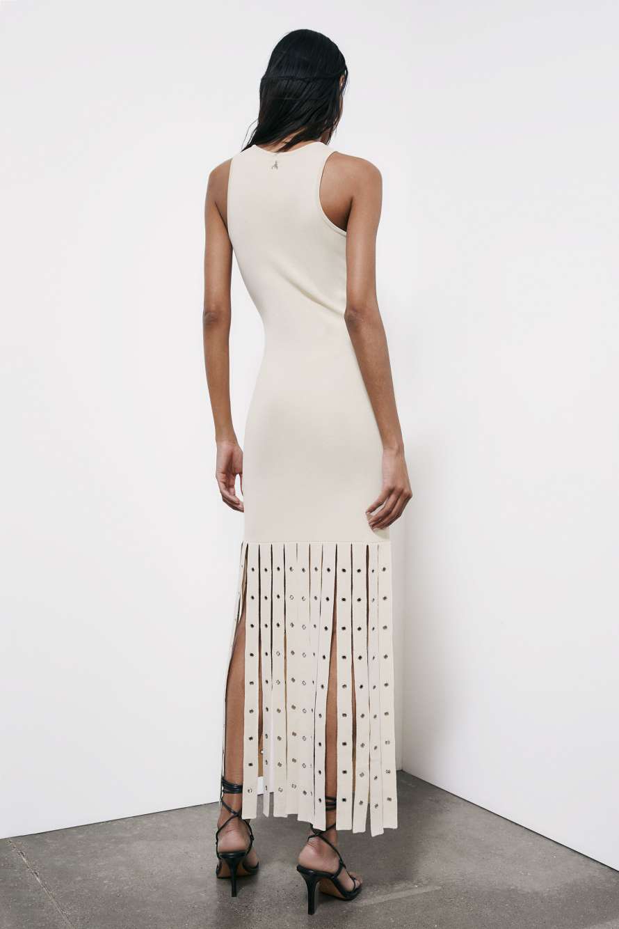Knit dress with fringes, White, Patrizia Pepe