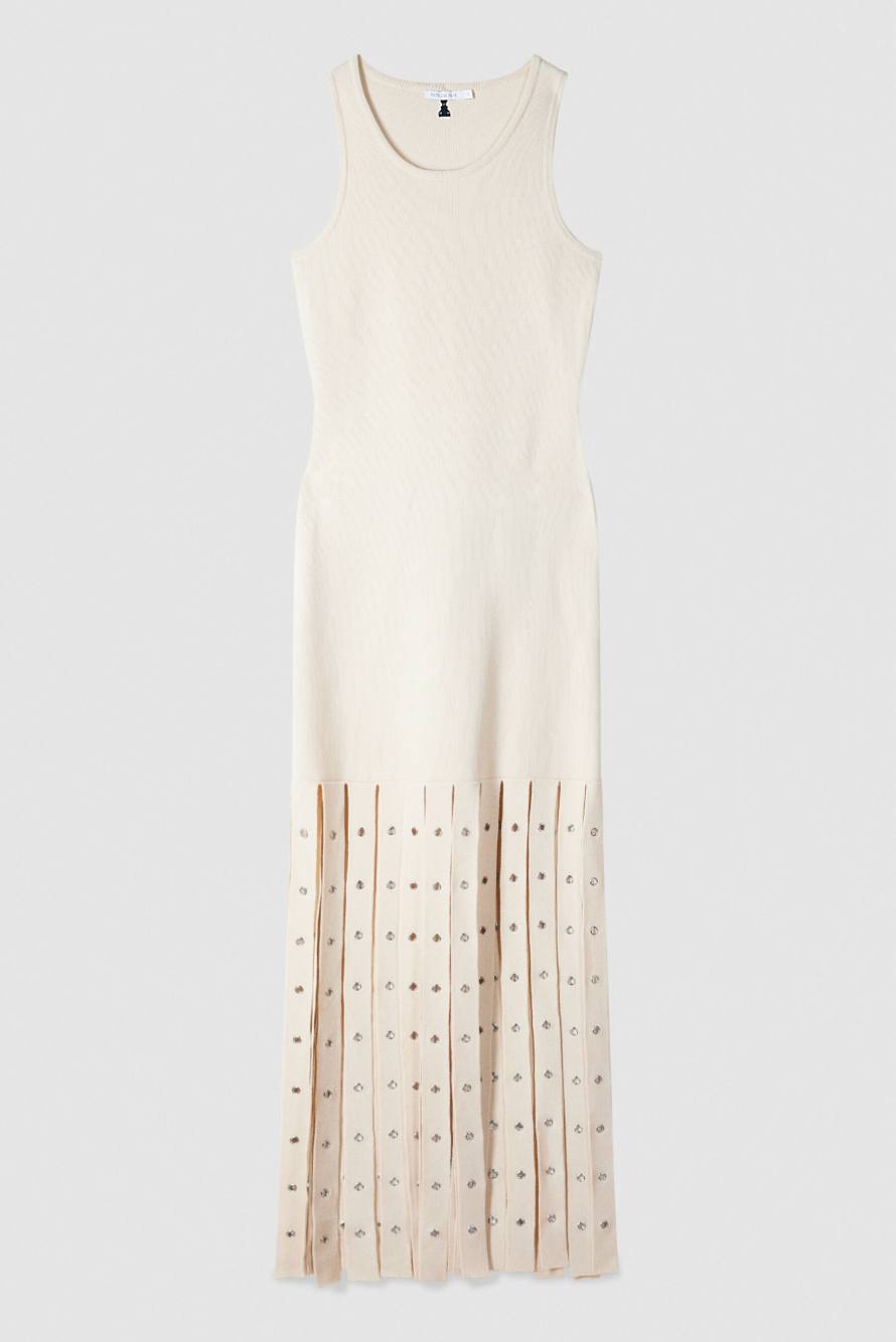 Knit dress with fringes, White, Patrizia Pepe