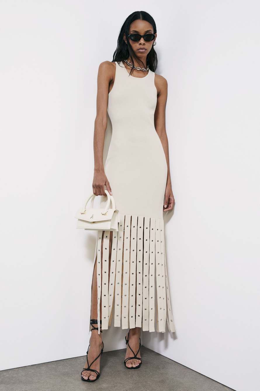 Knit dress with fringes, White, Patrizia Pepe