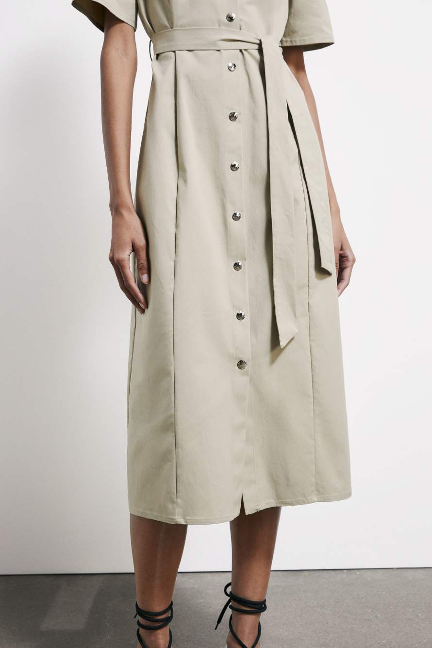 Midi shirt dress with belt, Beige, Patrizia Pepe
