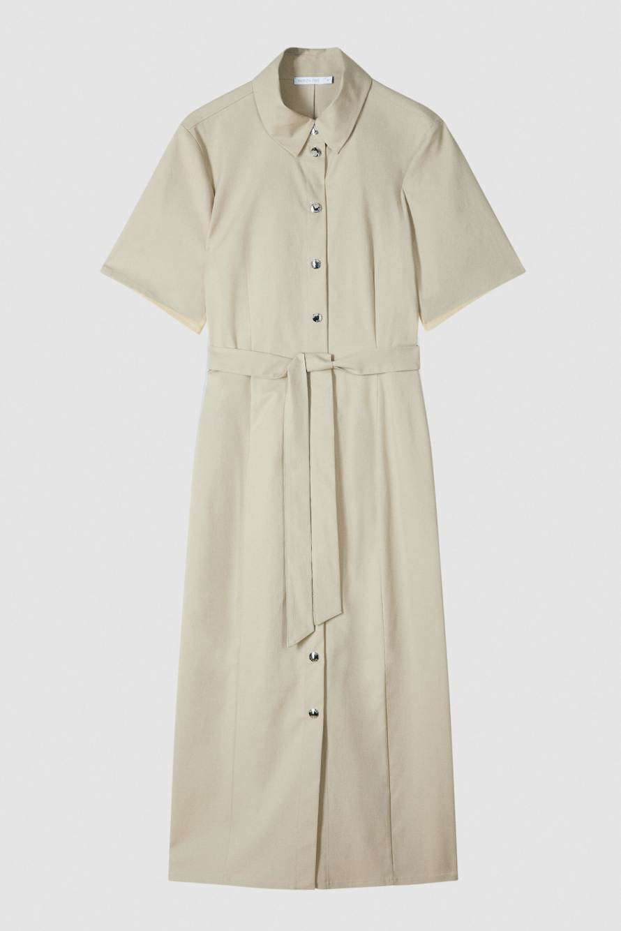 Midi shirt dress with belt, Beige, Patrizia Pepe