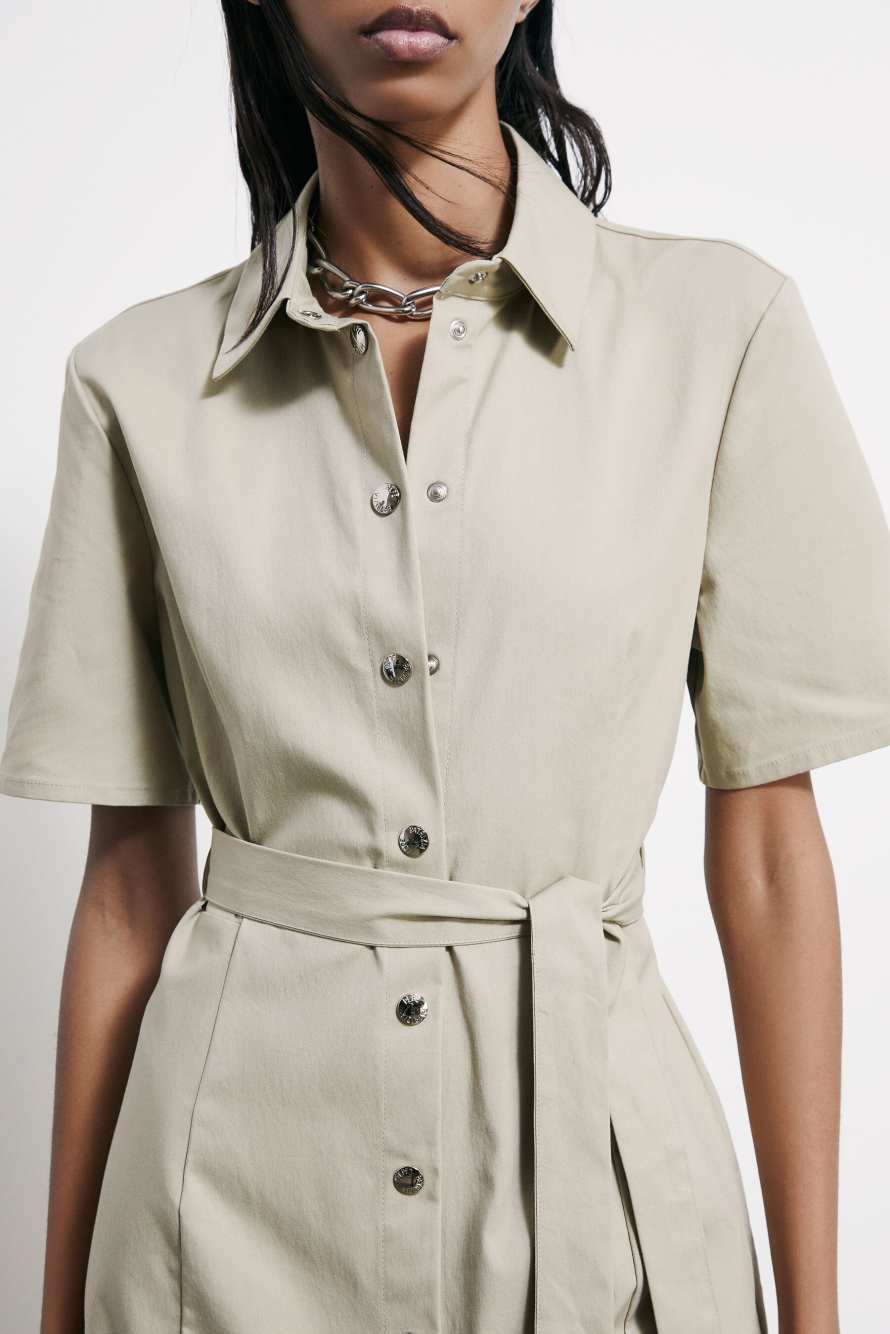 Midi shirt dress with belt, Beige, Patrizia Pepe