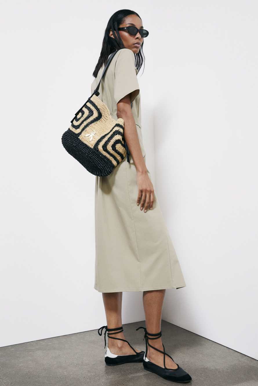 Midi shirt dress with belt, Beige, Patrizia Pepe
