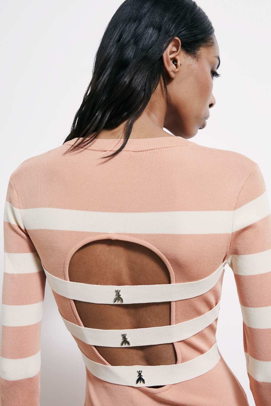 Миди-платье из двухцветного трикотажа, Коралловый/бежевый, Patrizia Pepe