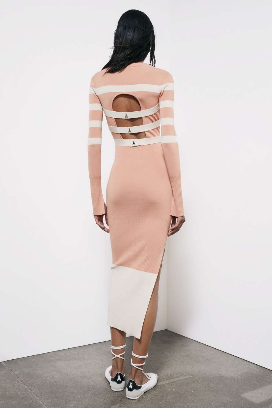 Миди-платье из двухцветного трикотажа, Коралловый/бежевый, Patrizia Pepe