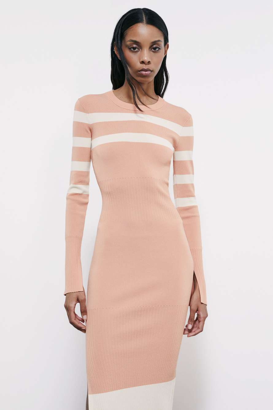 Миди-платье из двухцветного трикотажа, Коралловый/бежевый, Patrizia Pepe