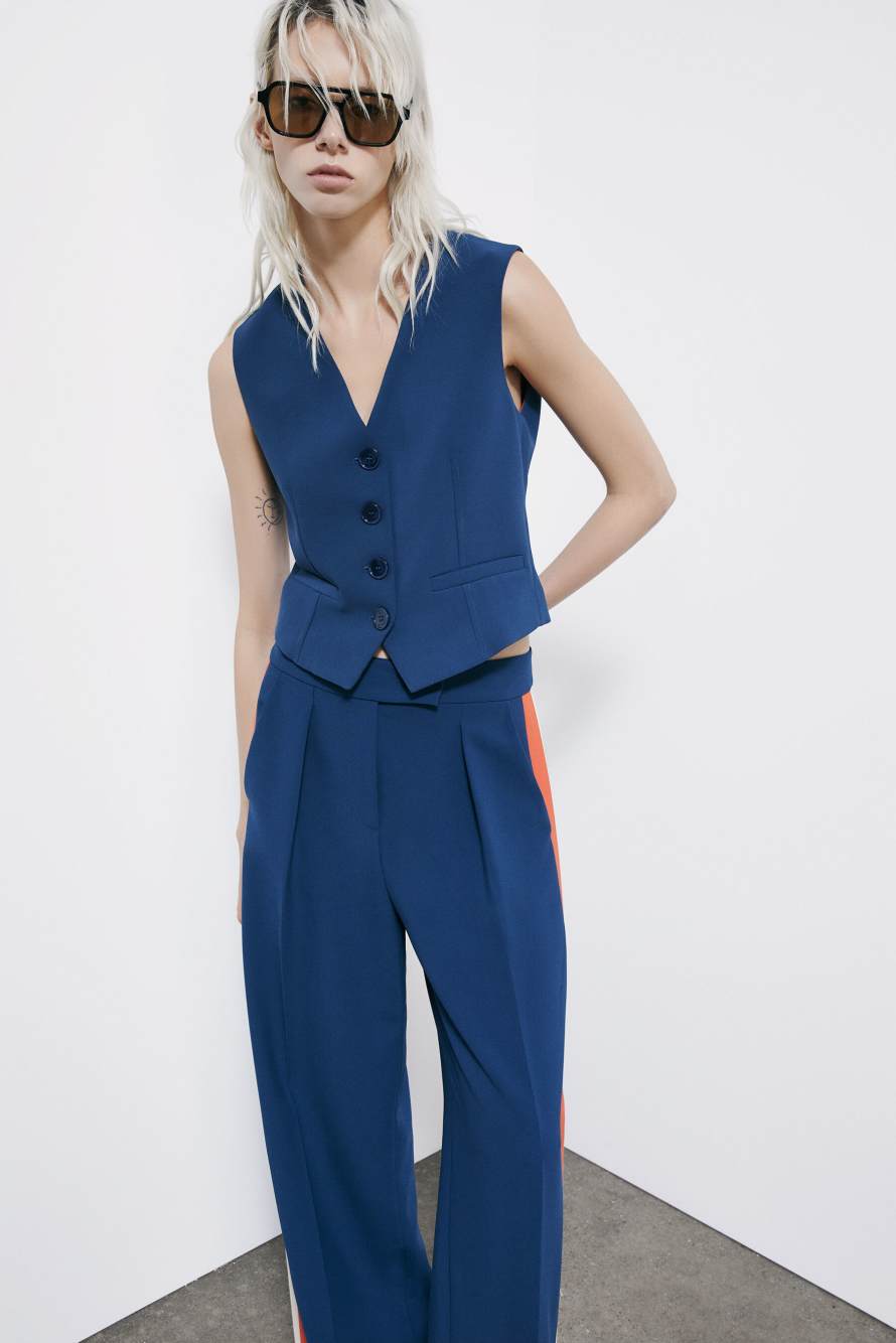 Tailoring Weste aus Twill, Blau/Orange, Patrizia Pepe