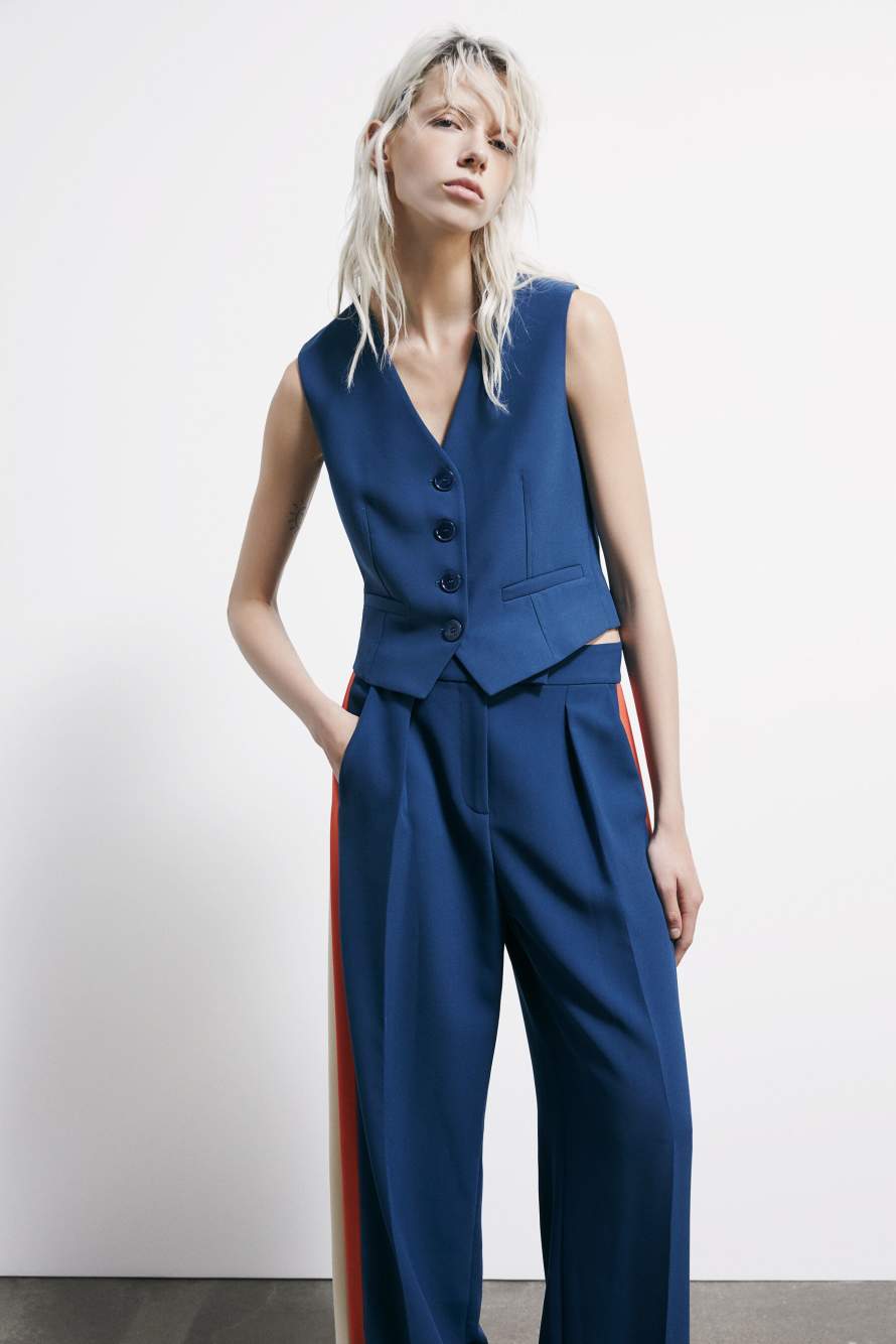 Tailoring Weste aus Twill, Blau/Orange, Patrizia Pepe