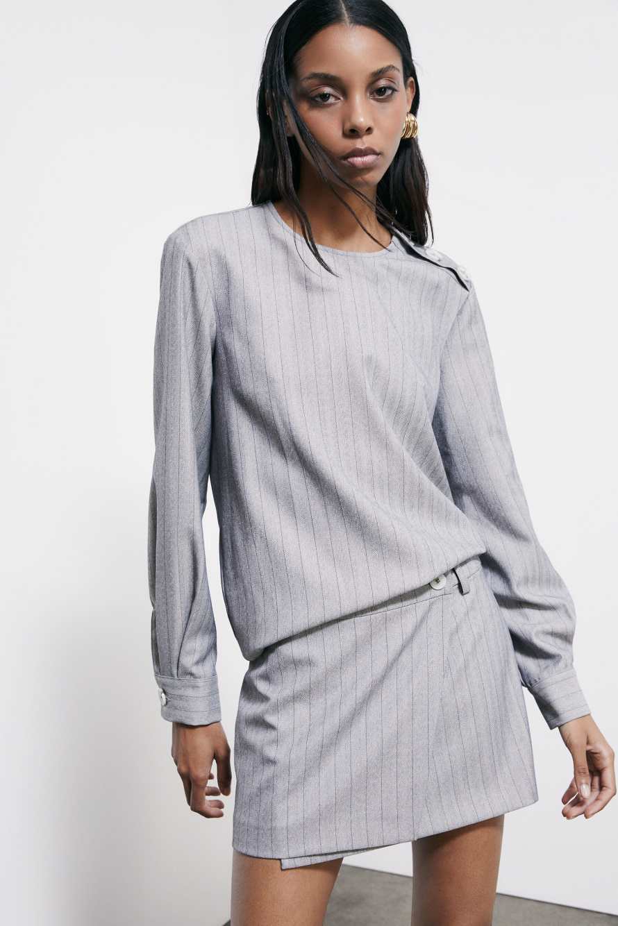 Pinstripe tunic with buttons, Grey, Patrizia Pepe