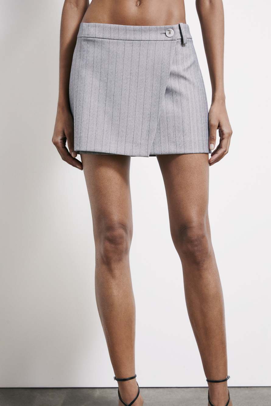 Pinstriped wrap miniskirt, Grey, Patrizia Pepe