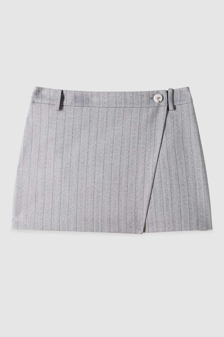Pinstriped wrap miniskirt, Grey, Patrizia Pepe