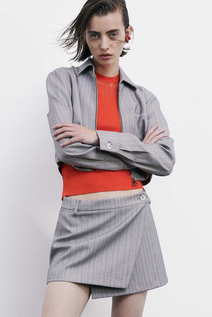 Pinstriped wrap miniskirt, Grey, Patrizia Pepe