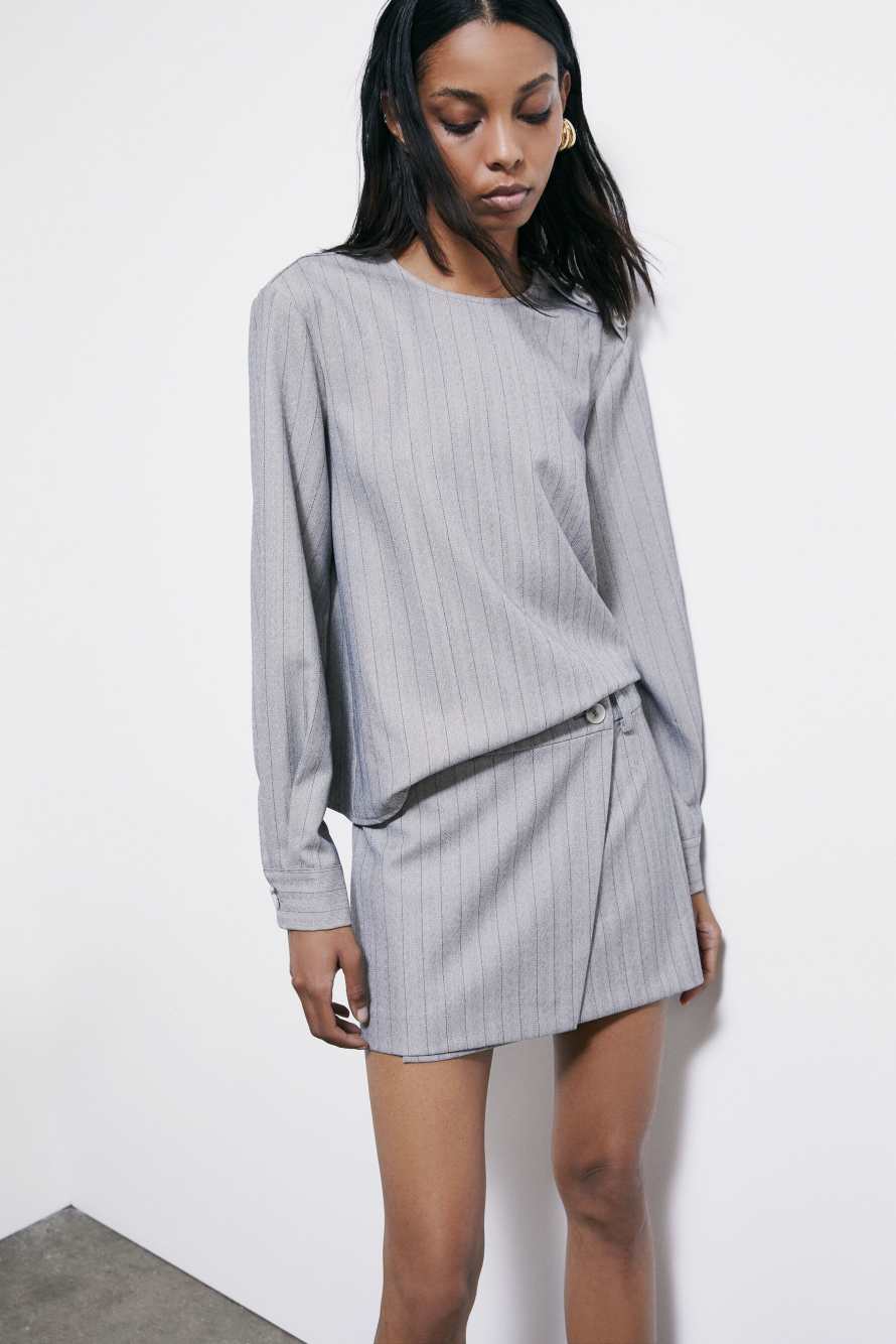 Pinstriped wrap miniskirt, Grey, Patrizia Pepe